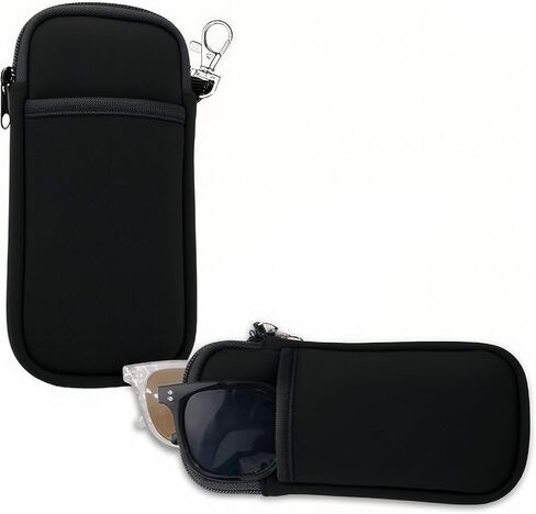 Double Eyeglasses Case Soft Sunglasses Pouch Case with buckle dual Travel Pouch Bag for Eyewear Phone& Accessories in Saudi Arabia