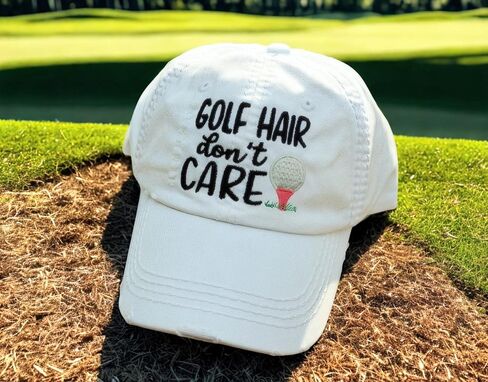 Women's Golf Hair Don't Care Hat with Tee and Ball, Baseball or High Ponytail Cap, Handmade Embroidered Gift, Spirit Fan Game Round Wear for Her Mom Wife Coach Team Girlfriend Sister in Saudi Arabia