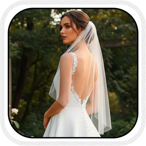 Unsutuo Wedding Veil Fingertip Bridal Tulle Veil with Comb and Cut Edge Short Veils for Women Wedding in Saudi Arabia