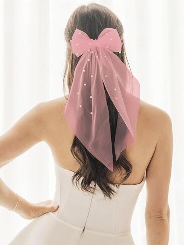 Short Bow Veil Pearl Tulle Mini Wedding Veil Bachelorette Party Small Veil Bridesmaid Bride Costume Bride Accessories in Saudi Arabia