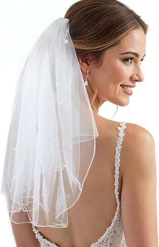 Veil Headband, Mini Veil With Comb, Pearl Bride Veils Bachelorette Party White Veils for Bride Shower Hen Party Costume Girls First Communion in Saudi Arabia