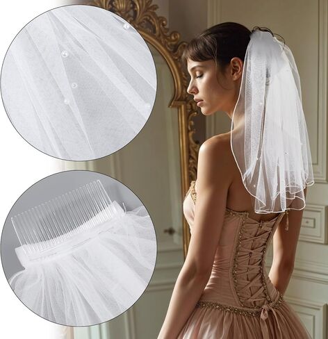 Veil Headband, Mini Veil With Comb, Pearl Bride Veils Bachelorette Party White Veils for Bride Shower Hen Party Costume Girls First Communion in Saudi Arabia