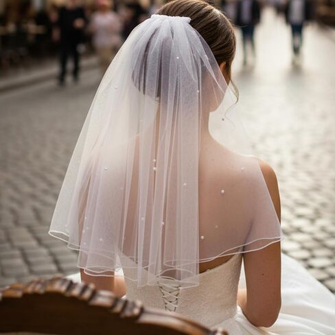 Veil Headband, Mini Veil With Comb, Pearl Bride Veils Bachelorette Party White Veils for Bride Shower Hen Party Costume Girls First Communion in Saudi Arabia