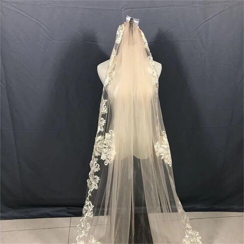 الشمبانيا الأبيض الزفاف كاتدرائية طول الحجاب الأعلى زين طويل الزفاف مشط الحجاب الفتيات in Kuwait