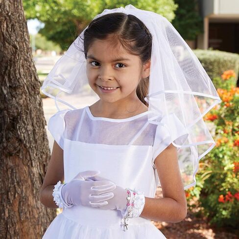 White First Communion Veil with Rhinestone Cross, 54 Inch in Saudi Arabia