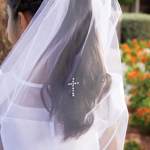White First Communion Veil with Rhinestone Cross, 54 Inch in Saudi Arabia