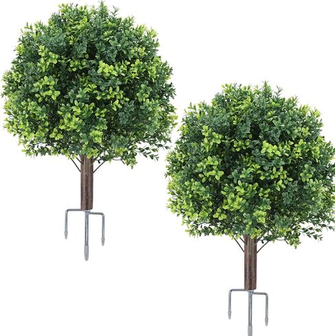25.5 بوصة أشجار كروية من خشب البقس الاصطناعي مع مسامير أرضية، مجموعة من شجيرتين من النباتات الخضراء المقاومة للأشعة فوق البنفسجية، شجيرات نباتية صناعية دائمة الخضرة وهمية لحفلات الزفاف في فناء الشرفة in Kuwait