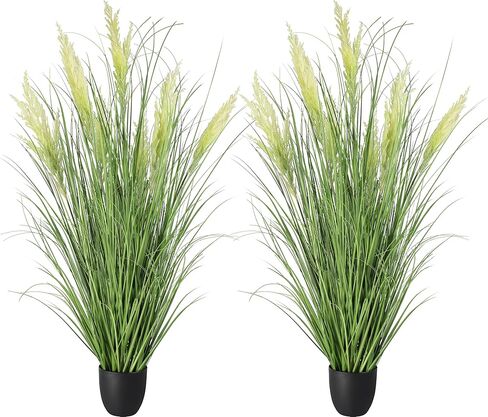 3ft 2-pack النباتات الاصطناعية عشب البصل، 35 في الشجيرات وهمية عشب القمح في وعاء، للداخلية في الهواء الطلق حديقة مكتب ديكور المنزل، النباتات الخضراء فو، الأخضر in Saudi Arabia