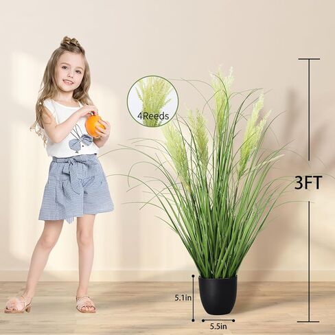 3ft 2-pack النباتات الاصطناعية عشب البصل، 35 في الشجيرات وهمية عشب القمح في وعاء، للداخلية في الهواء الطلق حديقة مكتب ديكور المنزل، النباتات الخضراء فو، الأخضر in Kuwait