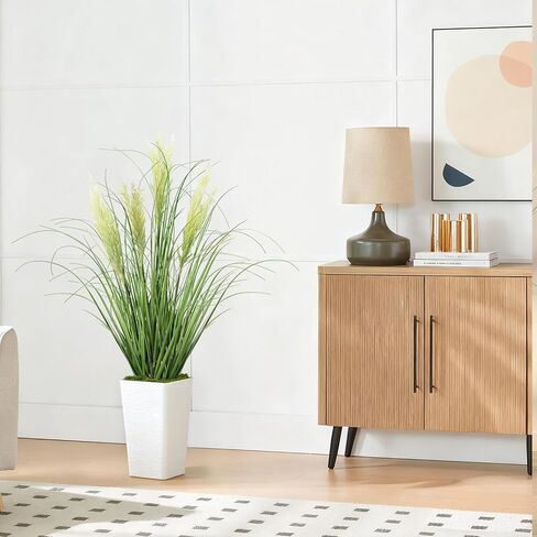 3ft 2-pack النباتات الاصطناعية عشب البصل، 35 في الشجيرات وهمية عشب القمح في وعاء، للداخلية في الهواء الطلق حديقة مكتب ديكور المنزل، النباتات الخضراء فو، الأخضر in Kuwait