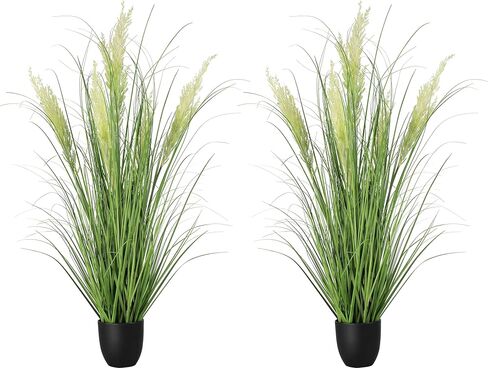 3ft 2-pack النباتات الاصطناعية عشب البصل، 35 في الشجيرات وهمية عشب القمح في وعاء، للداخلية في الهواء الطلق حديقة مكتب ديكور المنزل، النباتات الخضراء فو، الأخضر in Kuwait