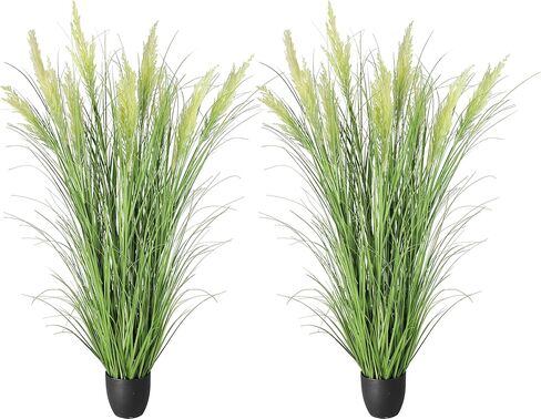 3ft 2-pack النباتات الاصطناعية عشب البصل، 35 في الشجيرات وهمية عشب القمح في وعاء، للداخلية في الهواء الطلق حديقة مكتب ديكور المنزل، النباتات الخضراء فو، الأخضر in Kuwait