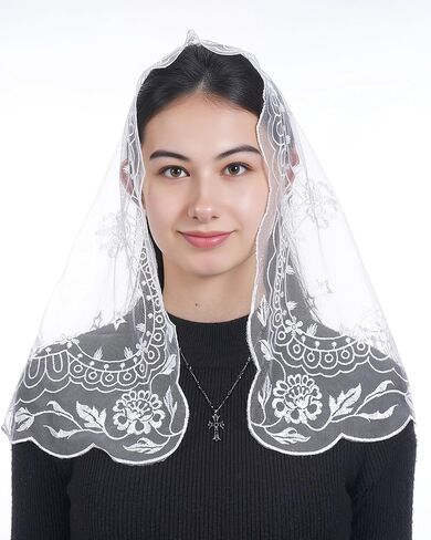 Bozidol 2 حزمة حجاب كنيسة مريم العذراء للكنيسة الكاثوليكية، D شكل زهرة الدانتيل مانتيلا اللاتينية أغطية الرأس الشامل للنساء in Kuwait