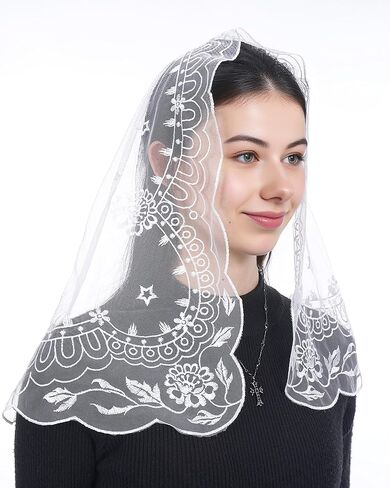 Bozidol 2 حزمة حجاب كنيسة مريم العذراء للكنيسة الكاثوليكية، D شكل زهرة الدانتيل مانتيلا اللاتينية أغطية الرأس الشامل للنساء in Kuwait