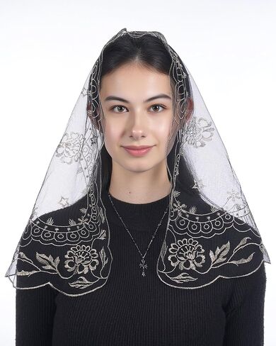 Bozidol 2 حزمة حجاب كنيسة مريم العذراء للكنيسة الكاثوليكية، D شكل زهرة الدانتيل مانتيلا اللاتينية أغطية الرأس الشامل للنساء in Kuwait