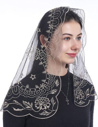 Bozidol 2 حزمة حجاب كنيسة مريم العذراء للكنيسة الكاثوليكية، D شكل زهرة الدانتيل مانتيلا اللاتينية أغطية الرأس الشامل للنساء in Kuwait
