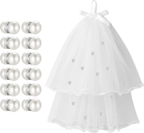 MIXJOY 12 Pack Magnetic Pearls Set - Strong Magnet Imitation Pearl Decorations for Wedding Veil, Hats, Shoes, and Bags, Magnet-Back White Round Pearls DIY Apparel Decor for Bride Sisters Friends in Kuwait