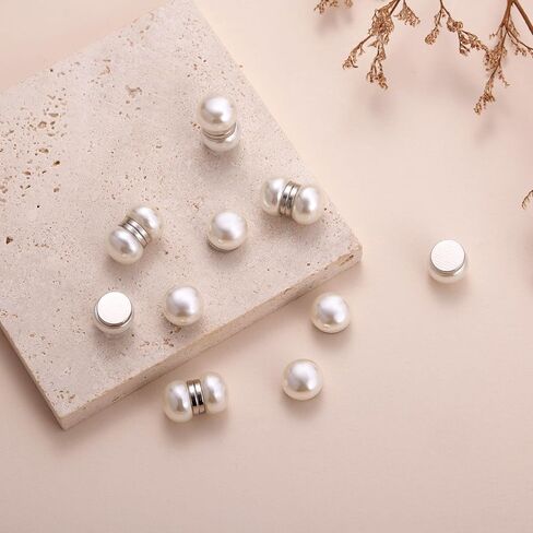 MIXJOY 12 Pack Magnetic Pearls Set - Strong Magnet Imitation Pearl Decorations for Wedding Veil, Hats, Shoes, and Bags, Magnet-Back White Round Pearls DIY Apparel Decor for Bride Sisters Friends in Kuwait