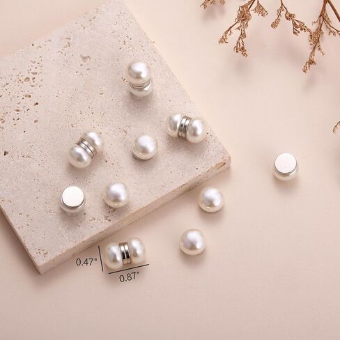 MIXJOY 12 Pack Magnetic Pearls Set - Strong Magnet Imitation Pearl Decorations for Wedding Veil, Hats, Shoes, and Bags, Magnet-Back White Round Pearls DIY Apparel Decor for Bride Sisters Friends in Kuwait