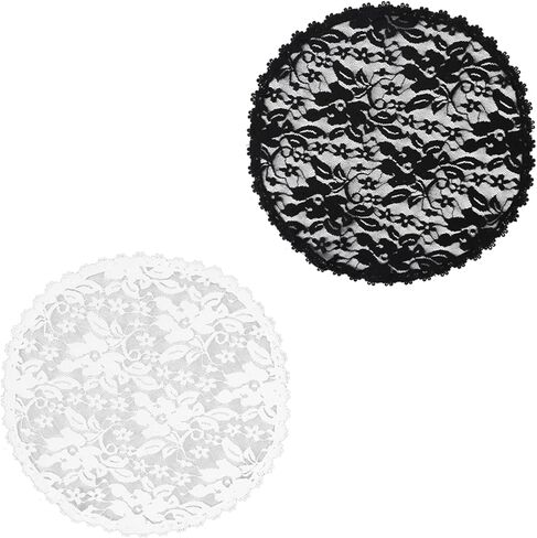 2 Pcs Chapel Veils, Lace Veil Round Head Coverings for Women, Black & White Polyester Mantilla, Rose Pattern(2) in Kuwait