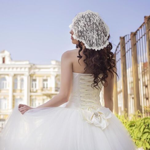 2 Pcs Chapel Veils, Lace Veil Round Head Coverings for Women, Black & White Polyester Mantilla, Rose Pattern(2) in Kuwait