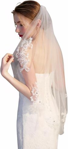 Lace Wedding Veils Floral Short Bridal Veil Appliqued Veils with Comb Soft Tulle Hair Accessories for Brides in Saudi Arabia