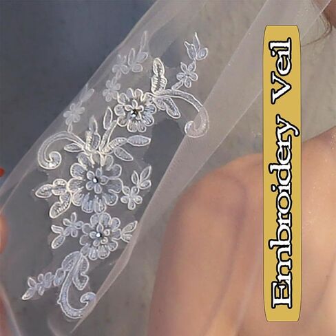 Lace Wedding Veils Floral Short Bridal Veil Appliqued Veils with Comb Soft Tulle Hair Accessories for Brides in Saudi Arabia