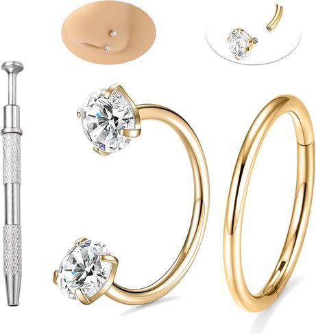 FUNLMO G23 Titanium Nose Rings Hoops Nose Piercings Horseshoe Nose Ring Daith Tragus Helix Rook Cartilage Eyebrow Lip Piercing Jewelry Septum Rings in Saudi Arabia