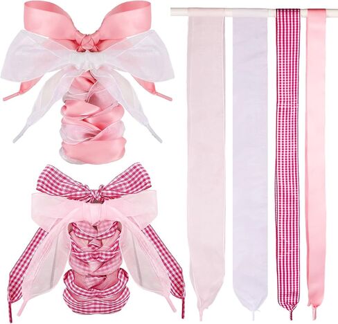 JATEBI 4 Pairs Shoe Laces for Sneakers, Fashion Soft Satin Ribbon Shoelaces Set, Cute Wide Casual Shoestring for Women Girls in Saudi Arabia