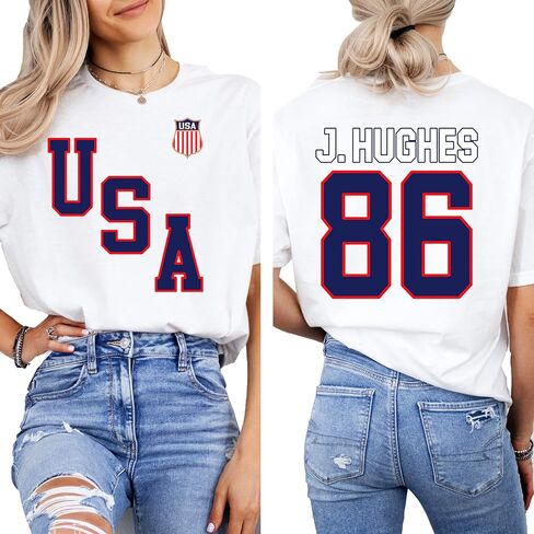 Jack Hughes Shirt - Jack Hughes USA Gold Hockey Shirt, 86 Jersey Style Tshirt, American Hockey Pride Gift, Patriotic Hockey Fan Tee in Saudi Arabia