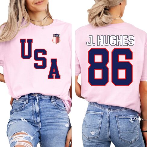Jack Hughes Shirt - Jack Hughes USA Gold Hockey Shirt, 86 Jersey Style Tshirt, American Hockey Pride Gift, Patriotic Hockey Fan Tee in Saudi Arabia
