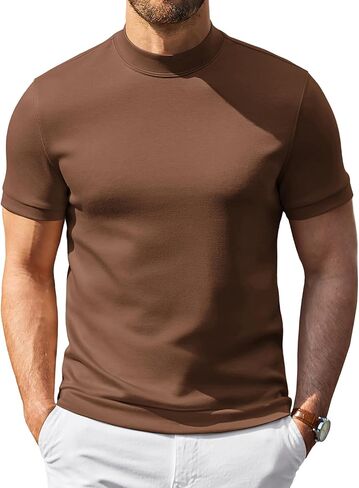 COOFANDY Men's Short Sleeve Mock Neck Sweater Casual Stylish Slim Fit Basic Top Silk-Like Fabric in Saudi Arabia