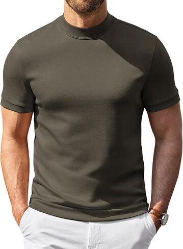 COOFANDY Men's Short Sleeve Mock Neck Pullover Sweaters Casual Stylish Slim Fit Basic Top Silk-Like Fabric in Saudi Arabia