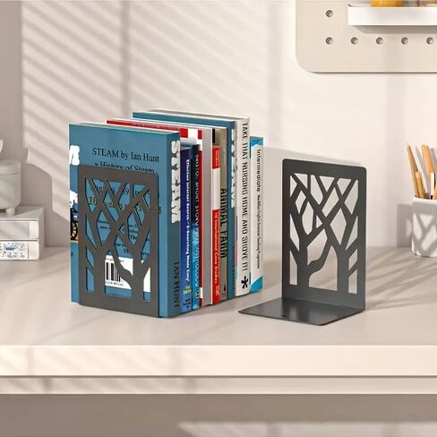 مجموعة مكونة من قطعتين من مساند الكتب المعدنية السوداء الأنيقة على شكل حرف L، سدادة كتب مزخرفة غير قابلة للانزلاق، مثالية لتنظيم المكتب وديكور رف الكتب الأنيق - 7 × 4.7 × 3.5 بوصة in Saudi Arabia