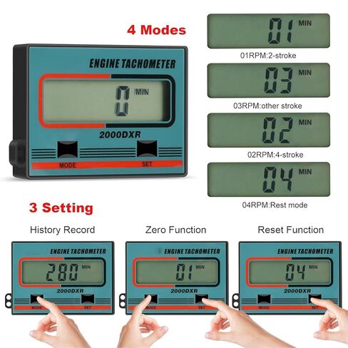 مقياس سرعة دوران المحرك النبضي، شاشة LCD رقمية 100-30000 دورة في الدقيقة 1 دقيقة - 99999 دقيقة مشبك سلك نطاق التوقيت لمحركات البنزين والمناشير وجزازات العشب والدراجات النارية ATVs وسيارات الثلج in Kuwait