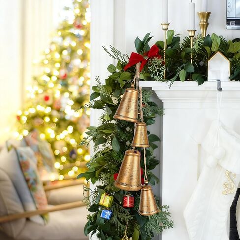 أجراس عيد الميلاد للزينة، مجموعة من 4 أجراس عيد الميلاد الذهبية الصدأ ديكور كبير ريفي خمر عيد الميلاد النحاس أجراس البقرة لشجرة عيد الميلاد مقبض الباب إكليل الدرج زينة عيد الميلاد in Kuwait