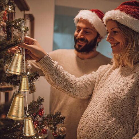 أجراس عيد الميلاد للزينة، مجموعة من 4 أجراس عيد الميلاد الذهبية الصدأ ديكور كبير ريفي خمر عيد الميلاد النحاس أجراس البقرة لشجرة عيد الميلاد مقبض الباب إكليل الدرج زينة عيد الميلاد in Kuwait