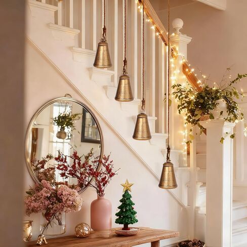 أجراس عيد الميلاد للزينة، مجموعة من 4 أجراس عيد الميلاد الذهبية الصدأ ديكور كبير ريفي خمر عيد الميلاد النحاس أجراس البقرة لشجرة عيد الميلاد مقبض الباب إكليل الدرج زينة عيد الميلاد in Kuwait