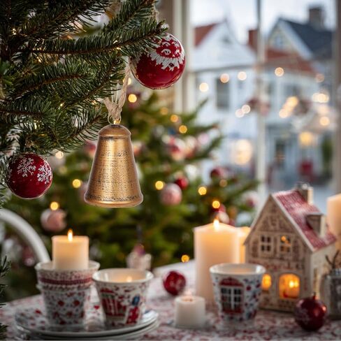 أجراس عيد الميلاد للزينة، مجموعة من 4 أجراس عيد الميلاد الذهبية الصدأ ديكور كبير ريفي خمر عيد الميلاد النحاس أجراس البقرة لشجرة عيد الميلاد مقبض الباب إكليل الدرج زينة عيد الميلاد in Kuwait