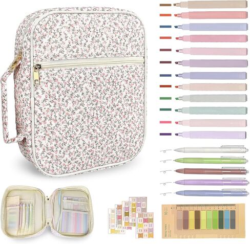 حافظة غطاء الكتاب المقدس للنساء، ملحقات لوازم دراسة الكتاب المقدس، مجموعة مذكرات الكتاب المقدس، حقيبة حمل على شكل زهرة زرقاء مع أقلام تمييز in Kuwait