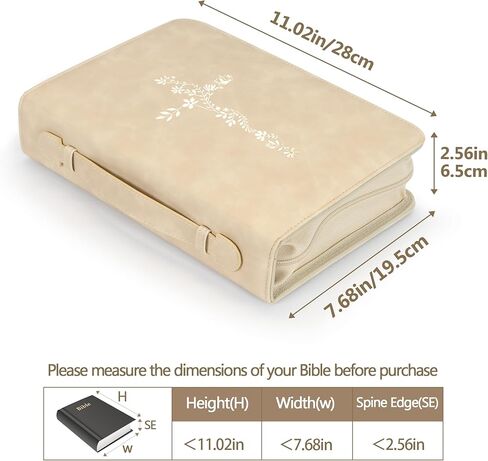 غطاء الكتاب المقدس للنساء، حقيبة كبيرة للكتاب المقدس مع حزام كتف - حقيبة حمل متينة من جلد البولي يوريثان، هدايا مسيحية للنساء والفتيات والمراهقين (بيج/ذهبي) in Kuwait