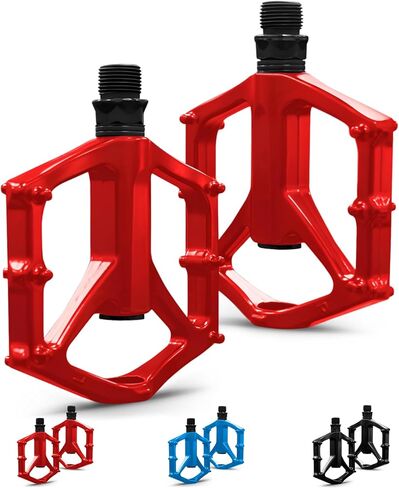 RainFlowwer 14mm Non-Slip Lightweight Aluminum Alloy Bicycle Pedals,Road/MTB Flat Pedals,Mountain Bike Pedals,Fits 9/16" Road Mountain BMX MTB Bike Pedal(red) in Kuwait