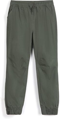 Bienzoe Boys Stretch Chino Pants: Cotton Kids Elastic Waist Pockets - Casual for School Outdoor Play Daily Wear in Saudi Arabia