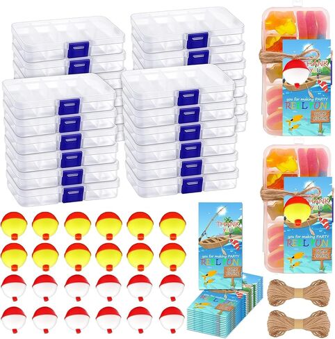 BROWNKNOT 24 مجموعة من صناديق معالجة الحلوى لحفلات الصيد للأطفال هدايا حفلات أعياد الميلاد مع 24 بطاقة شكر بوبر 24، فواصل قابلة للتعديل، شكرًا لك على جعل هدية صيد ممتعة بكرة الحفلات in Kuwait