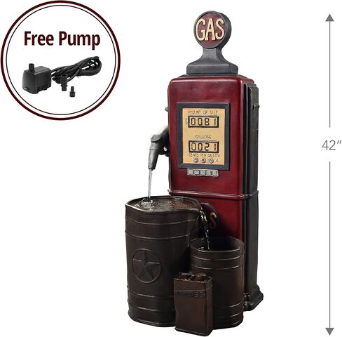 تمثال محطة بنزين عتيق من تيمسون هوم، نافورة شلال أرضية من 3 طبقات مع مضخة للتزيين في الهواء الطلق وحديقة الفناء الخلفي، ارتفاع 42 بوصة، أحمر داكن in Kuwait