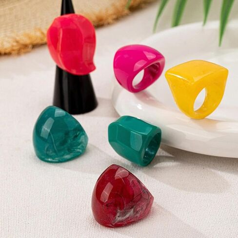 Chunky Colorful Acrylic Resin Rings for Women,Y2k Thick Large Knuckle Ring Set,Trendy Statement Stackable Dome Ring Pack in Kuwait