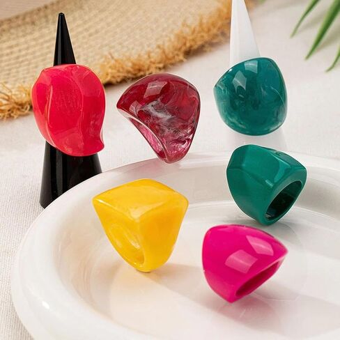 Chunky Colorful Acrylic Resin Rings for Women,Y2k Thick Large Knuckle Ring Set,Trendy Statement Stackable Dome Ring Pack in Kuwait