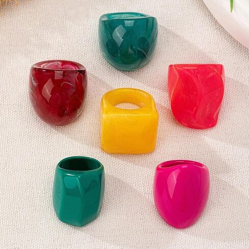 Chunky Colorful Acrylic Resin Rings for Women,Y2k Thick Large Knuckle Ring Set,Trendy Statement Stackable Dome Ring Pack in Kuwait