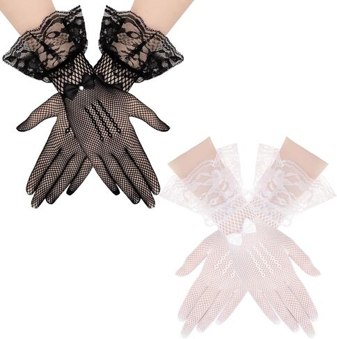 2 Pair Women Lace Gloves Short Lace Tea Party Gloves Elegant Mesh Glove for Women Dinner Wedding Party Opera Evening in Saudi Arabia