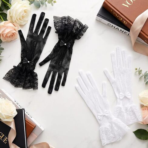 2 Pair Women Lace Gloves Short Lace Tea Party Gloves Elegant Mesh Glove for Women Dinner Wedding Party Opera Evening in Saudi Arabia